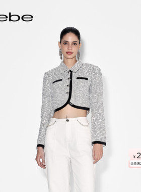 bebe秋冬女士小香风翻领短款夹克外套340317