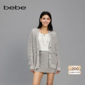 bebe春夏女士口袋金属链条挑孔肌理感针织开衫 130607
