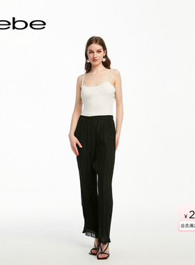 bebe夏季系列女士薄款压褶橡筋松紧长裤211003
