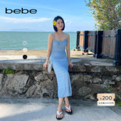 bebe夏季 度假风 系列女士气质显瘦肌理感吊带针织连衣裙230907