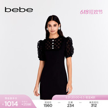bebe2024春夏新款女士气质蕾丝肌理感泡泡短袖连衣裙150003