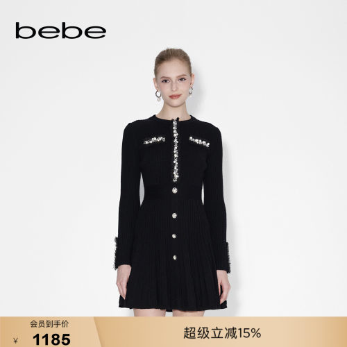 bebe春季新款小香风针织连衣裙