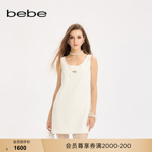 bebe女士轻奢小香风手工立体珠片花装饰连衣裙350020