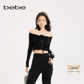 bebe2025秋季 新款 女士气质手工立体花胸针缀饰梭织上衣380107
