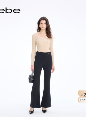 bebe2026春季新款女士通勤风黑色高腰修身微喇长裤111010