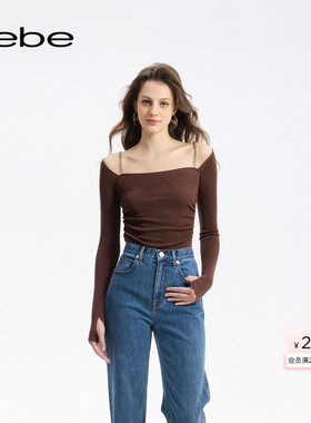 bebe秋季系列女士链条吊带缀饰褶皱针织上衣330508