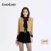 bebe2025秋冬新款 女士小香风可拆卸蝴蝶结装 饰夹克外套440312