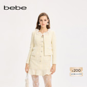 bebe2025秋季 新款 女士白色小香风重工立体花粗花呢夹克外套340313