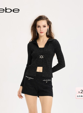 bebe2025秋季新款女士假两件水手领针气质针织开衫330614