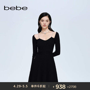 bebe冬季 系列女士羊毛吊带钻链针织连衣裙430901