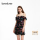 bebe夏季 新款 女士气质荷叶边印花吊带连衣裙250003