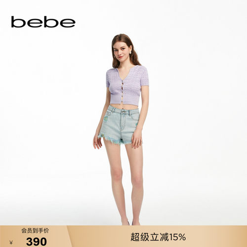 bebe夏季新款磨边破洞牛仔短裤