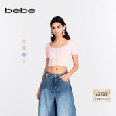 短袖 bebe春夏系列女士短款 收腰U领泡泡袖 针织上衣130509