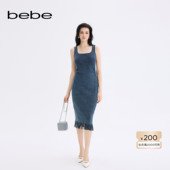 女士牛仔蓝休闲通勤风无袖 bebe2025秋季 新款 针织连衣裙330903