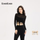 bebe2025秋季 新款 女士粘纤网纱设计露背假两件流苏饰上衣330503