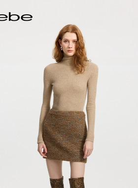 bebe冬季系列女士含羊毛简约高领修身时尚打底衫针织上衣430526