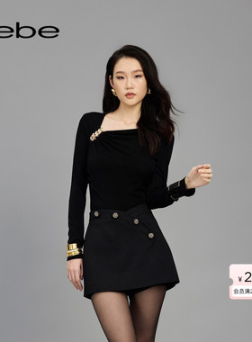 【明星同款】bebe2025春季新款女士褶皱链条肌理梭织小衫180101