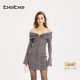 bebe2025秋季 连身裙330910 饰喇叭袖 新款 女士含棉一字肩V装