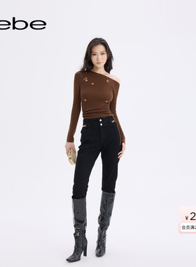 【博主同款】bebe2025秋冬新款女士气质高腰修身小脚裤长裤411014