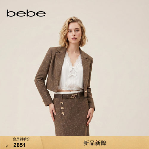 bebe2026秋季新款细闪彩点色织纱羊毛精纺翻领西装廓形夹克340306