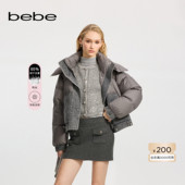 bebe冬季 系列女士宽松烫仿钻局部牛仔拼接短款 羽绒服403402