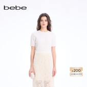 女士气质通勤风圆领短袖 bebe2026春季 新款 含羊毛针织上衣130401