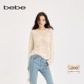 bebe2025秋季 新款 女士含羊毛羊驼毛气质钩针花朵针织上衣330508