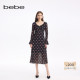 印花长款 bebe秋季 系列女士V领长袖 连衣裙350007