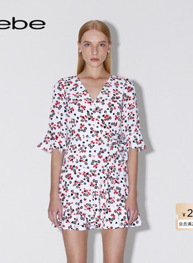 【法式度假】bebe春夏系列V领印花茶歇裙连衣裙250031
