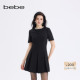 bebe2025秋季 新款 女士气质通勤风圆领褶皱裙摆梭织小黑裙350011