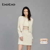 bebe春夏女士仿珍珠织带缀饰粗花呢长袖 夹克外套140315