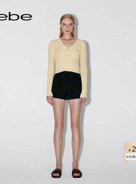 bebe春夏女士短款高腰纯色铆钉装饰短裤211504
