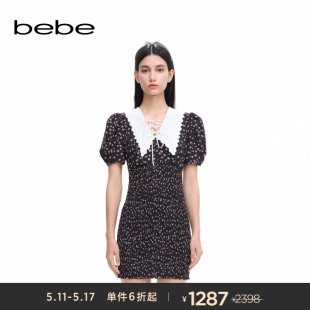 延续 连衣裙250029 经典 新款 女士印花花边领泡泡袖 bebe2024夏季