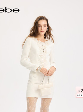 bebe2025秋季新款女士白色立体花重工气质小香风夹克外套340306