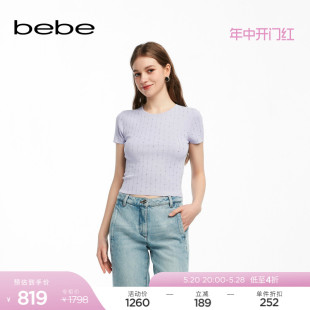 针织上衣230406 女士气质烫钻修身 新款 bebe2024夏季