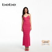 bebe夏季 系列女士气质镂空吊带肌理感针织连衣裙230901