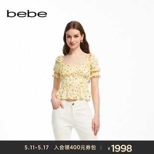 桑蚕丝碎花泡泡袖 bebe2024夏季 新款 女士薄款 上衣280304