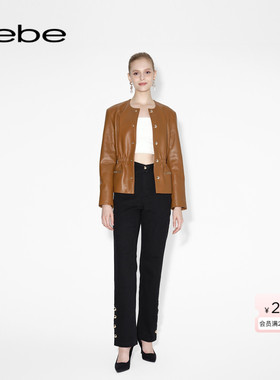 bebe冬季系列女士巴恩风纯色镂空直筒休闲牛仔裤411001