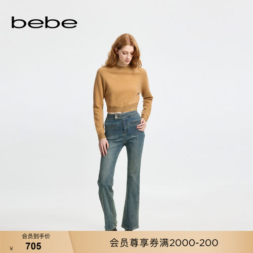 bebe冬季新款复古肌理感牛仔裤