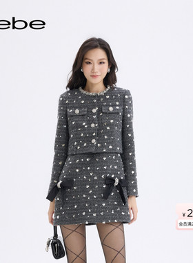 bebe2025秋冬新款女士气质含羊毛设计感粗花呢夹克外套440304