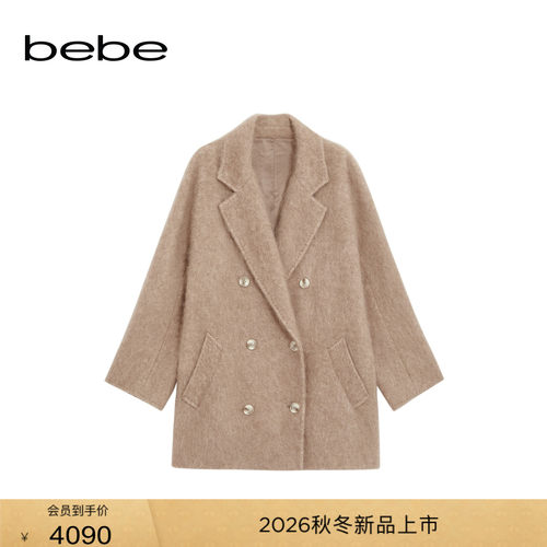 bebe2026冬季新款千金风高支羊毛挺括宽松双排扣西装领大衣472212