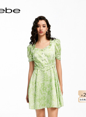 bebe夏季系列女士花卉印花荷叶边短款连衣裙250044