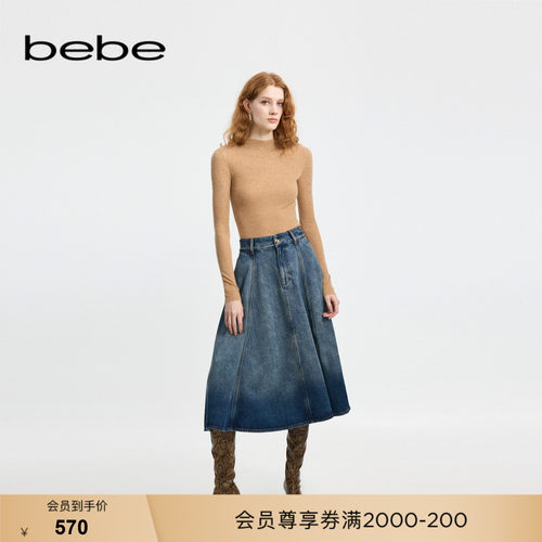bebe冬季新款水洗牛仔半身裙