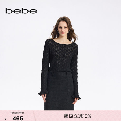 bebe秋季新款花边镂空针织上衣