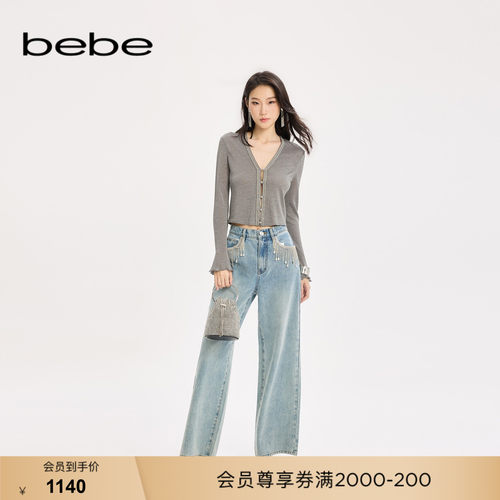 bebe女士时尚通勤含棉链条缀饰气质百搭牛仔裤311001