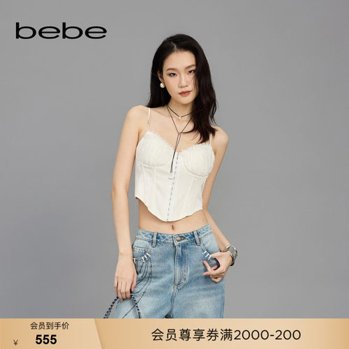 bebe春季新款金属对钩抽褶吊带