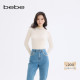 bebe2025秋冬新款 女士知性风含羊毛半高领亮银色针织上衣430517