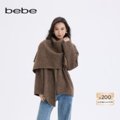 bebe2025秋冬新款 女士含羊毛不对称围巾披肩宽松短外套372301