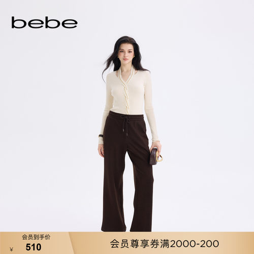 bebe女士极简风纯色时尚含绵羊毛棉休闲宽松长裤311017