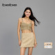 bebe春夏女士修身 金属扣缀饰肌理条纹短款 吊带130201